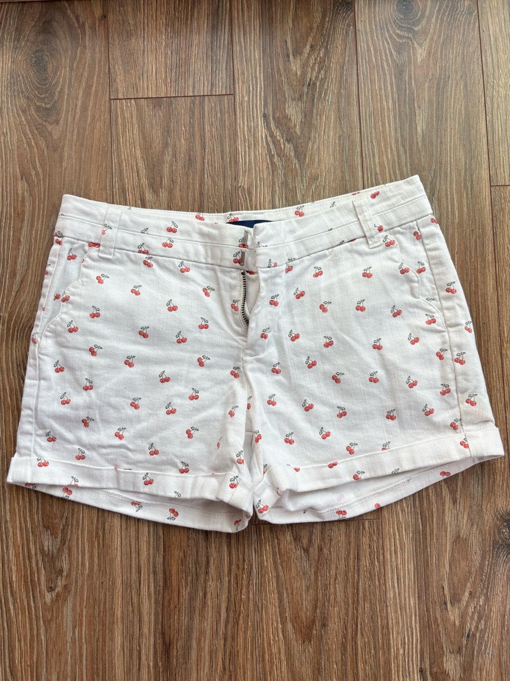 Blue Rain White Cherry Print Shorts